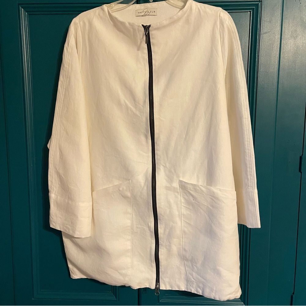 Matthildur White Linen Jacket Blazer Sm - Medium 3/4 length Pockets Lightweight
